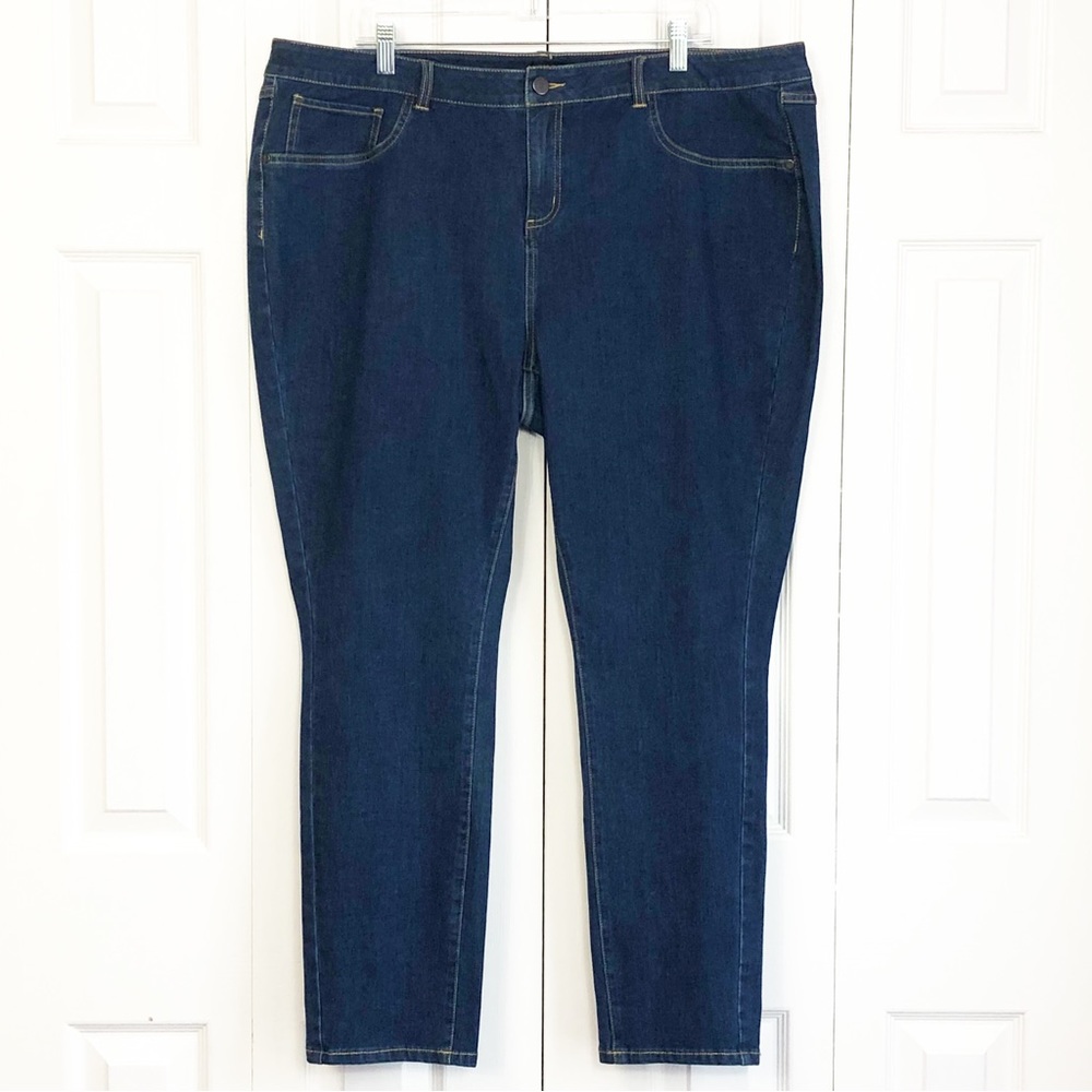 G.I.L.I. Dark Rinse Blue Denim Stretch Mid-Rise Slim Leg Jeans 22W